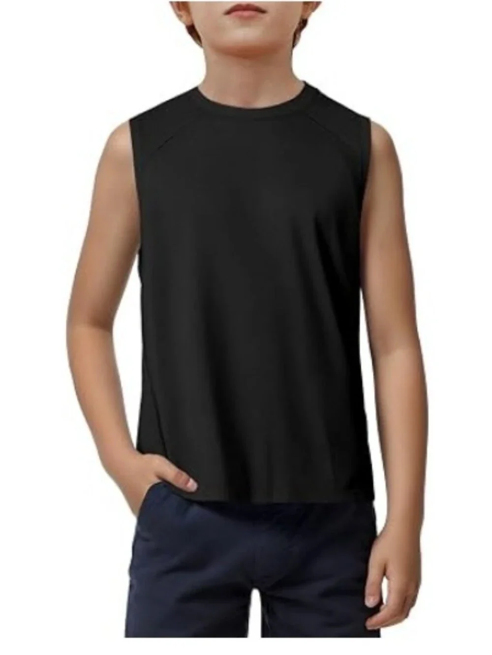 Boys Tank Top Athletic Sleeveless Crewneck T-Shirts Kids Black